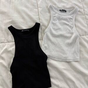 Zara Women's Black and White Tank Tops